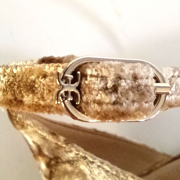 Sam Edelman Kori Beige Prosecco Crushed Velvet Platform Ankle Strap Heels 10 - Picture 9 of 11